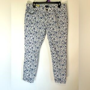 J. Crew Toothpick Floral Print Jeans in Blue and White